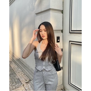 MISTAKER | Set áo hở lưng dáng ôm màu xám