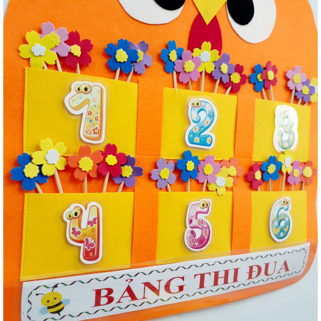 BẢNG Thi Đua NỈ 6 nhóm + 60 hoa + tiêu đề thi đua+ bộ số + keo xốp 22cm + 2 móc
