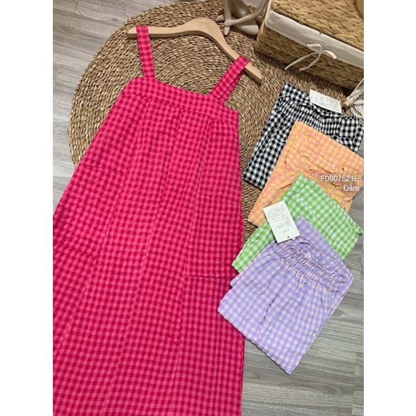Đầm đũi caro hai dây bảng to túi hai bên TT0907