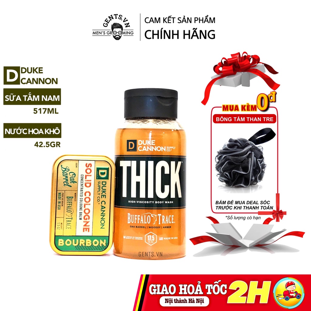 Bộ đôi nước hoa khô và sữa tắm nam Duke Cannon hương Bourbon Oak Barrel