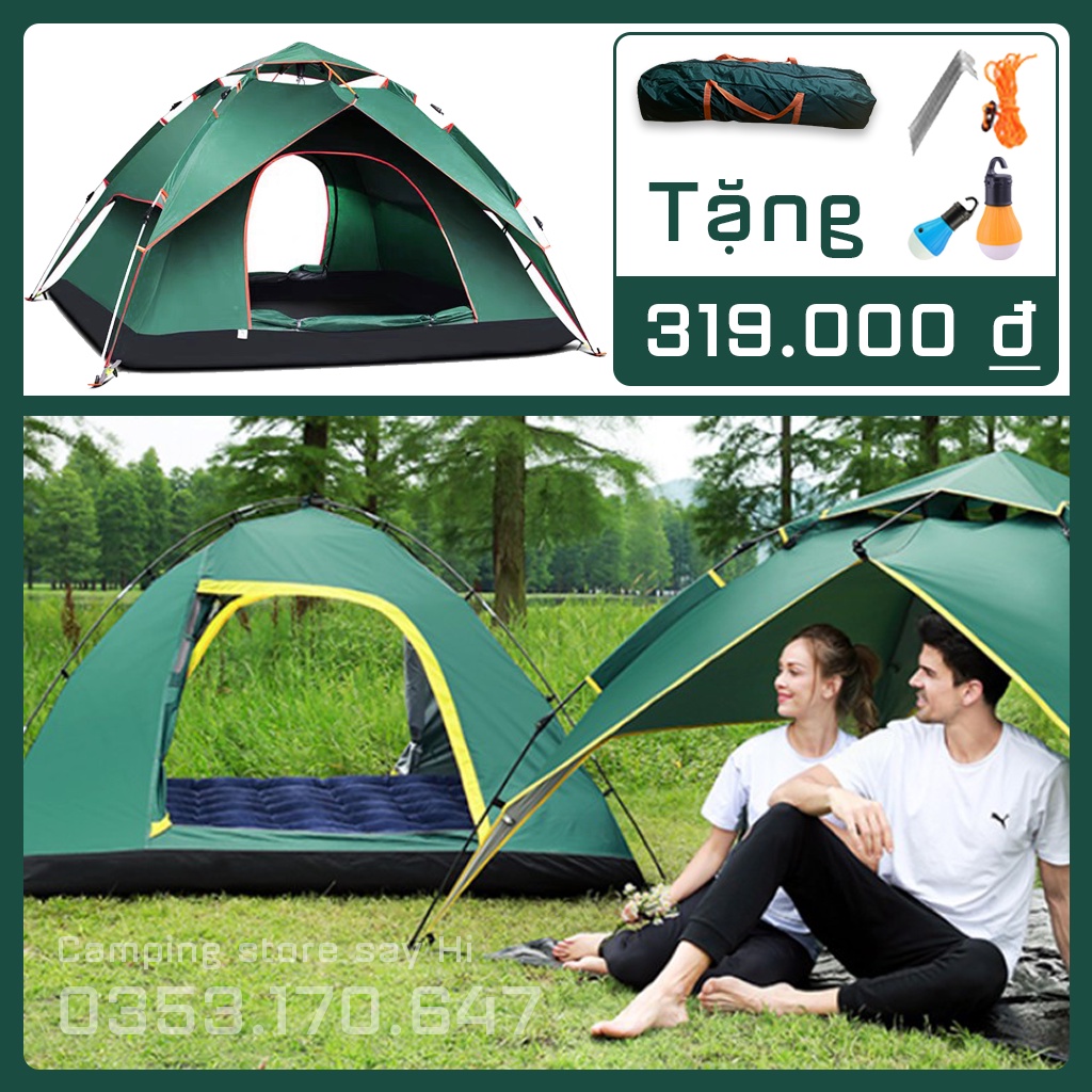Lều Cắm Trại Lều Dã Ngoại Tự Bung 4- 6 Người 2 lớp chống nước, chống tia UV, 3 cửa sổ lơn, 1 của chính FT02