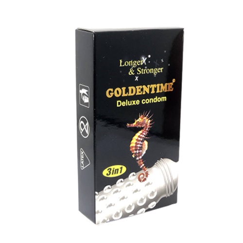 Bao cao su Goldentime Longer Stronger 3 in 1 có Gân và Gai giúp kéo dài thời gian quan hệ