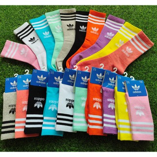 (Adidas) - (10 màu sắc) Tất Vớ Thể Thao Dệt Kim Cổ Cao Ba Sọc