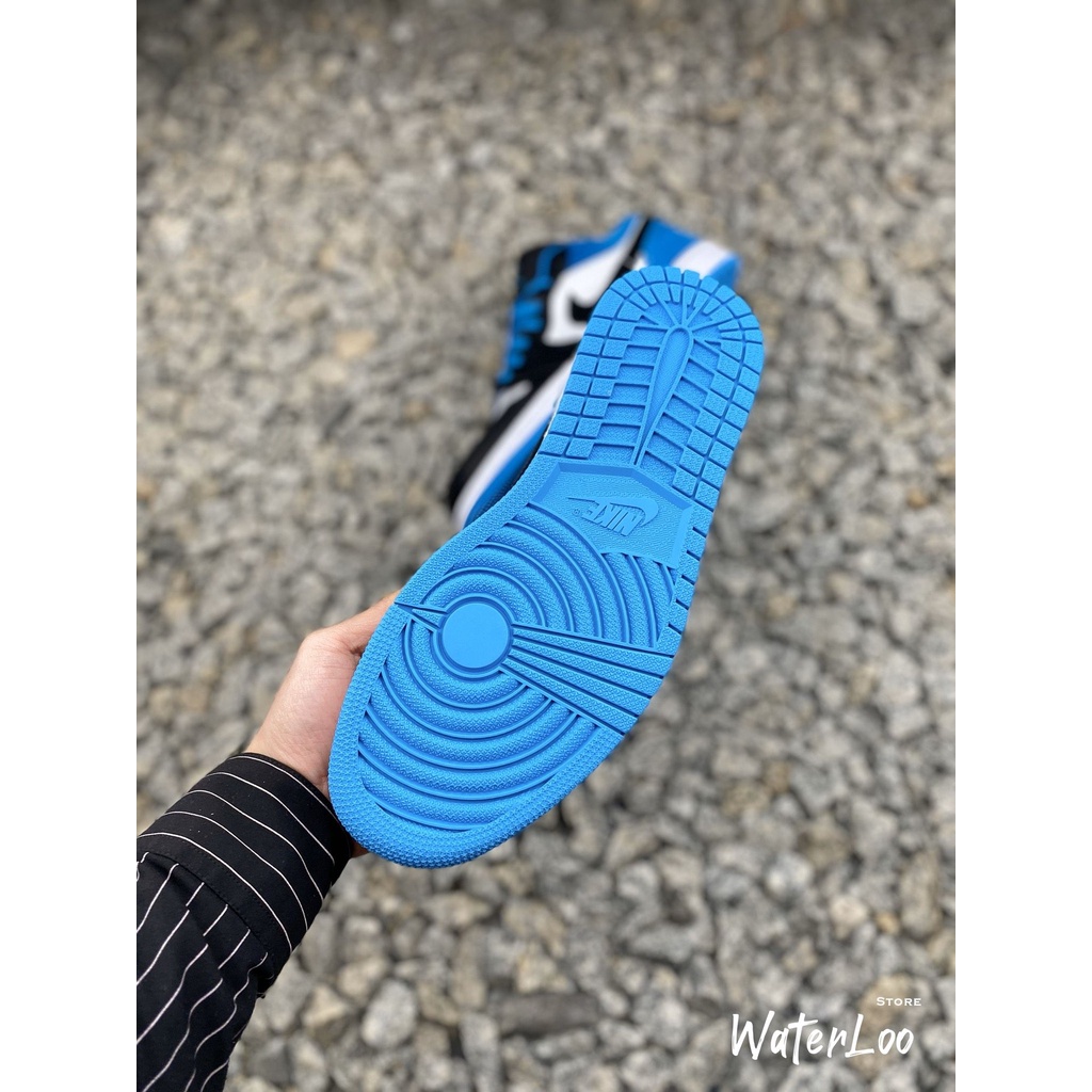 (FREESHIP+HỘP+QUÀ) Giày Thể Thao AIR JORDAN 1 Low Laser Blue (GS) đen Trắng Gót Xanh Dương Cổ Thấp