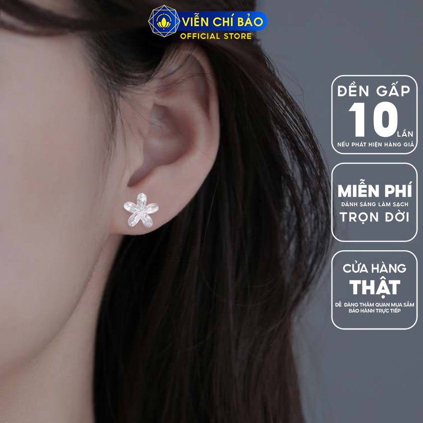 Bông tai bạc nữ Hoa năm cánh khuyên tai nữ bạc 925 thời trang phụ kiện trang sức Viễn Chí Bảo E049