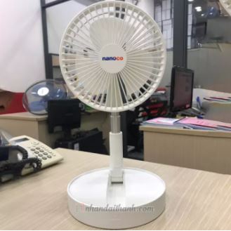 Quạt sạc điện gấp gọn trắng NFF1617W Nanoco, pin trâu - tích điện đến 24h, 4 chế độ gió, điều chỉnh được