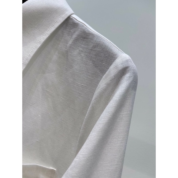 Áo sơ mi nữ cao cấp thêu logo thương hiệu thời trang YSL Saint Laurent màu trắng trơn