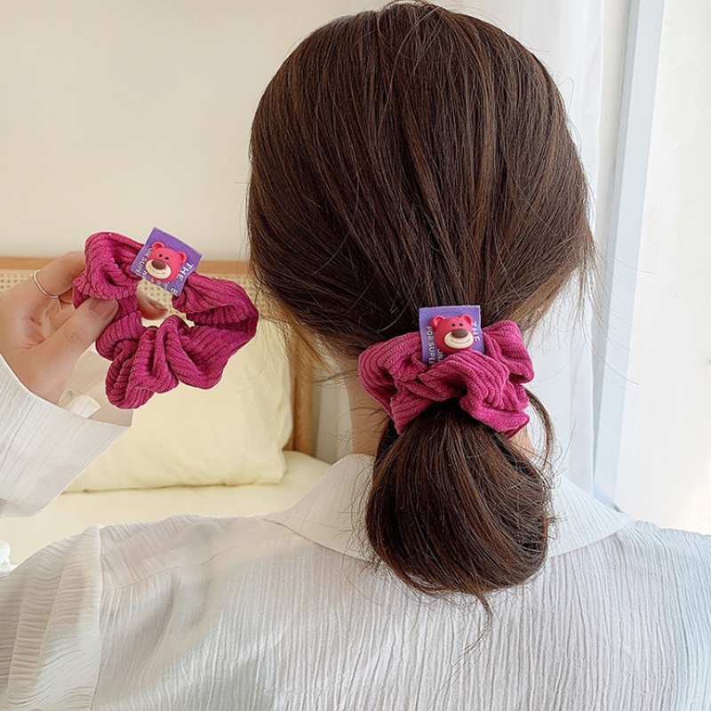 Dây Cột Tóc Cao Su Co Giãn Hình Gấu Và Dâu Tây Dễ Thương Phong Cách Hàn Quốc Cho Nữ