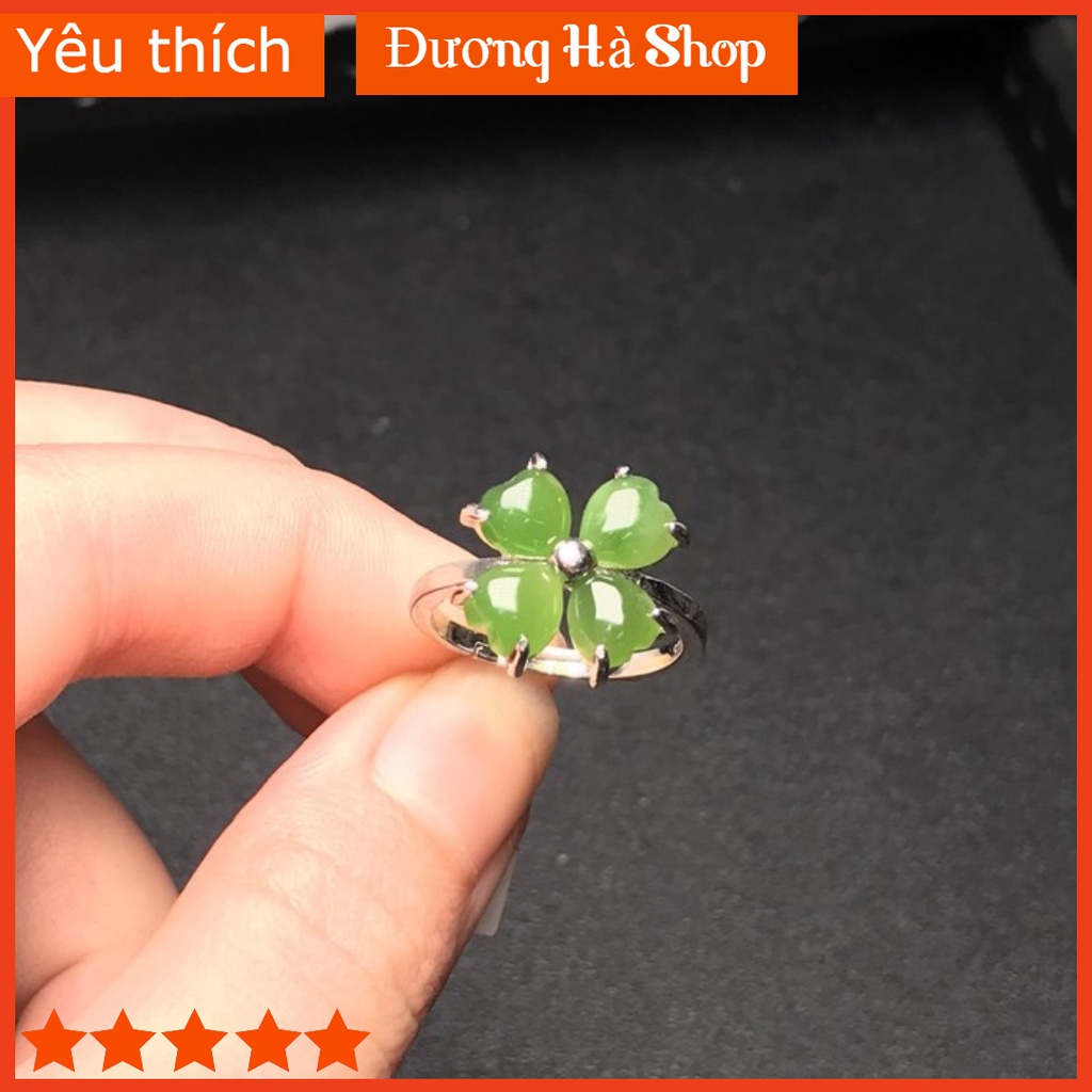 Nhẫn Nữ Ngọc_Bích Bạc 925 ,Cỏ Bốn Lá, May Mắn ,bình an,Hạnh Phúc, Màu Xanh , H886