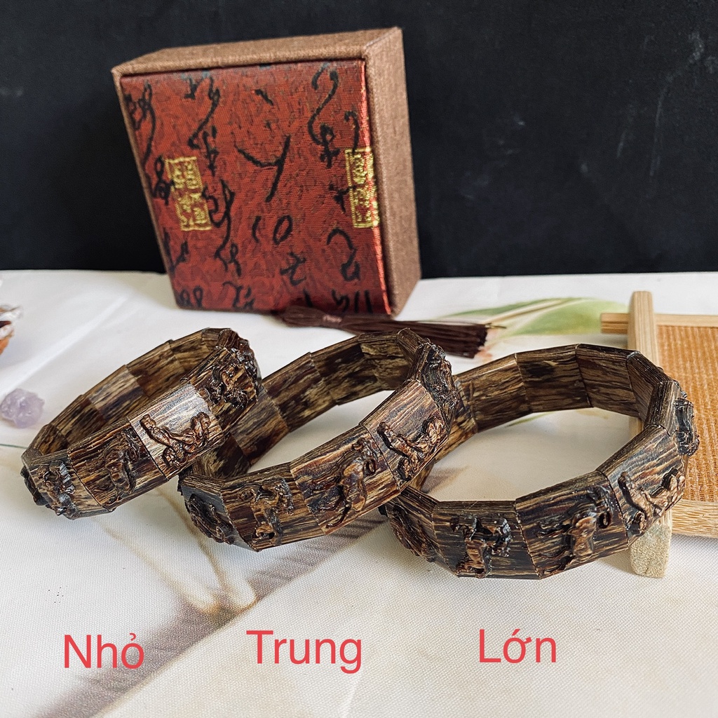 Vòng Lắc Tay Trầm Hương 12 Con Giáp Trầm Sánh Chìm Xưởng Mộc Việt - 3 Cỡ Nhỏ, Vừa, Lớn - Dành Cho Nam Nữ