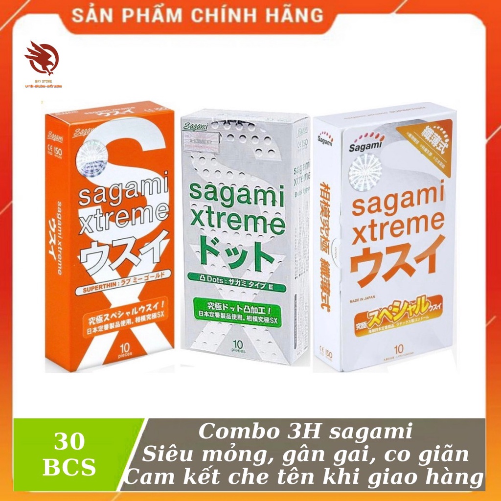 [COMBO SIÊU RẺ ] Combo 3 Hộp Bao Cao Su Sagami , siêu mỏng. gân gai, co giãn xuất xứ nhật bản  - 3 hộp 30 cái