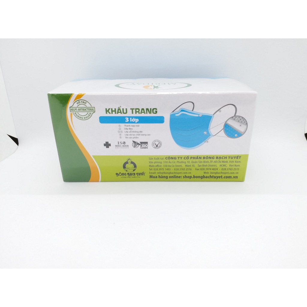 Khẩu trang meriday Xanh Bông bạch Tuyết. Hộp 50 cái | BigBuy360 - bigbuy360.vn