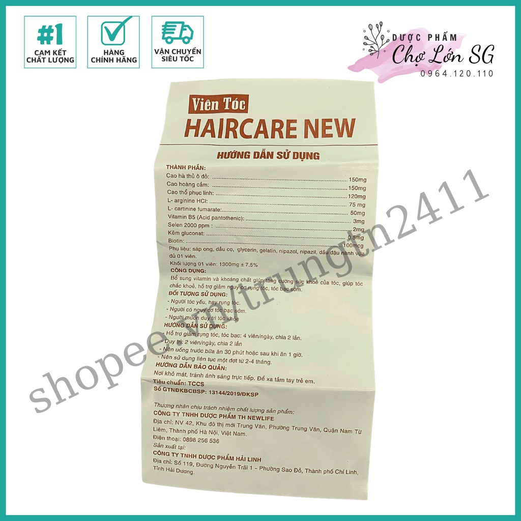 Viên tóc HAIRCARE NEW giúp tóc chắc khỏe, hỗ trợ giảm nguy cơ rụng tóc - hộp 30 viên