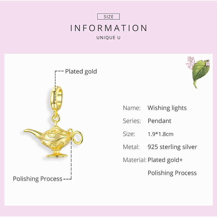 Phụ Kiện Charm Bamoer SCC1819 Bạc 925 Hình Đèn Thần Trang Trí Cho Trang Sức Thủ Công DIY