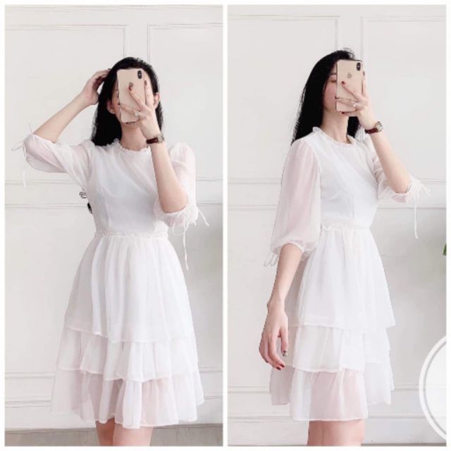 Đầm trắng xoè voan tầng dễ thương | BigBuy360 - bigbuy360.vn