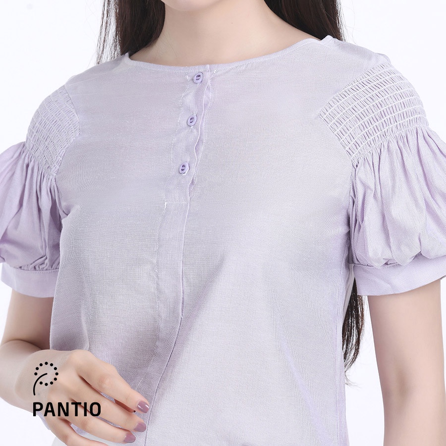 Áo sơ mi chất lụa cổ tròn tay bồng màu trơn FAS32663 - PANTIO