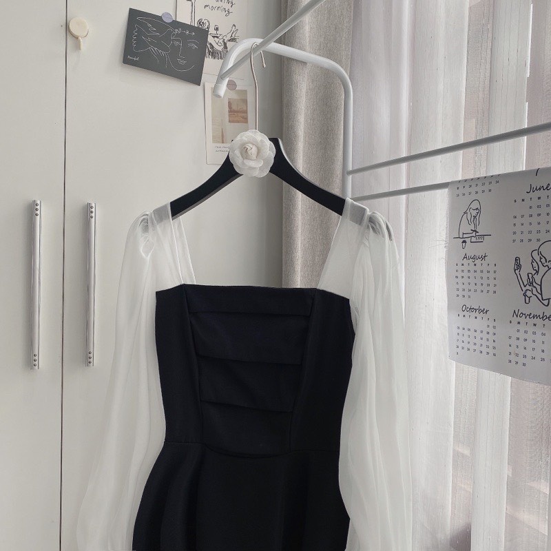 (Ảnh thật/ video): Váy tiêu thư cổ vuông ly ngực kèm ảnh thật trải sàn sẵn hàng