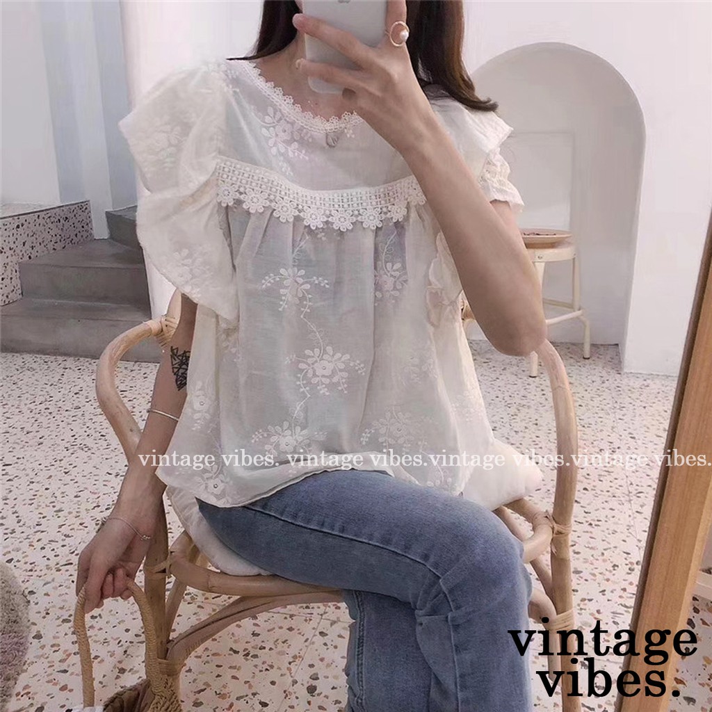 🚛[FREESHIP] Áo babydoll viền bèo vải thêu họa tiết Ulzzang (hàng QCCC) - CÓ SẴN + ẢNH THẬT TỰ CHỤP