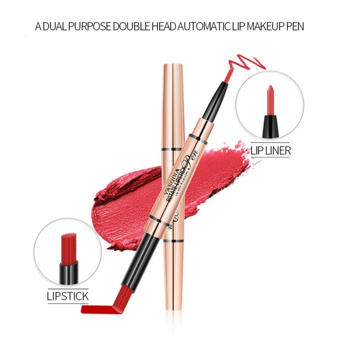 Son môi kiêm bút kẻ viền môi thiết kế hai đầu 2 trong 1 lâu trôi chống thấm nước LoveCC