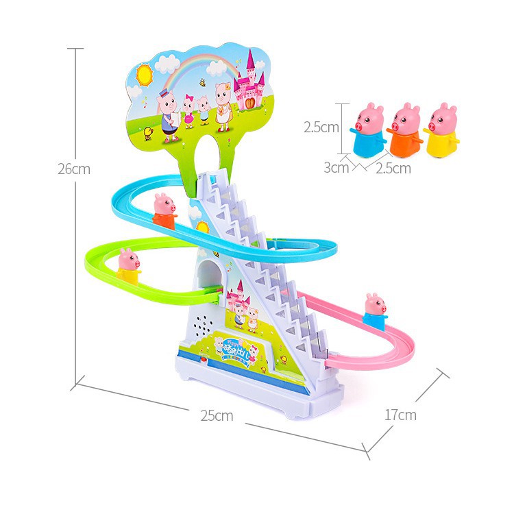 Đồ chơi cho bé heo con Peppa leo cầu thang vui nhộn có nhạc và đèn cho bé Doli Kids 25x16x17 cm