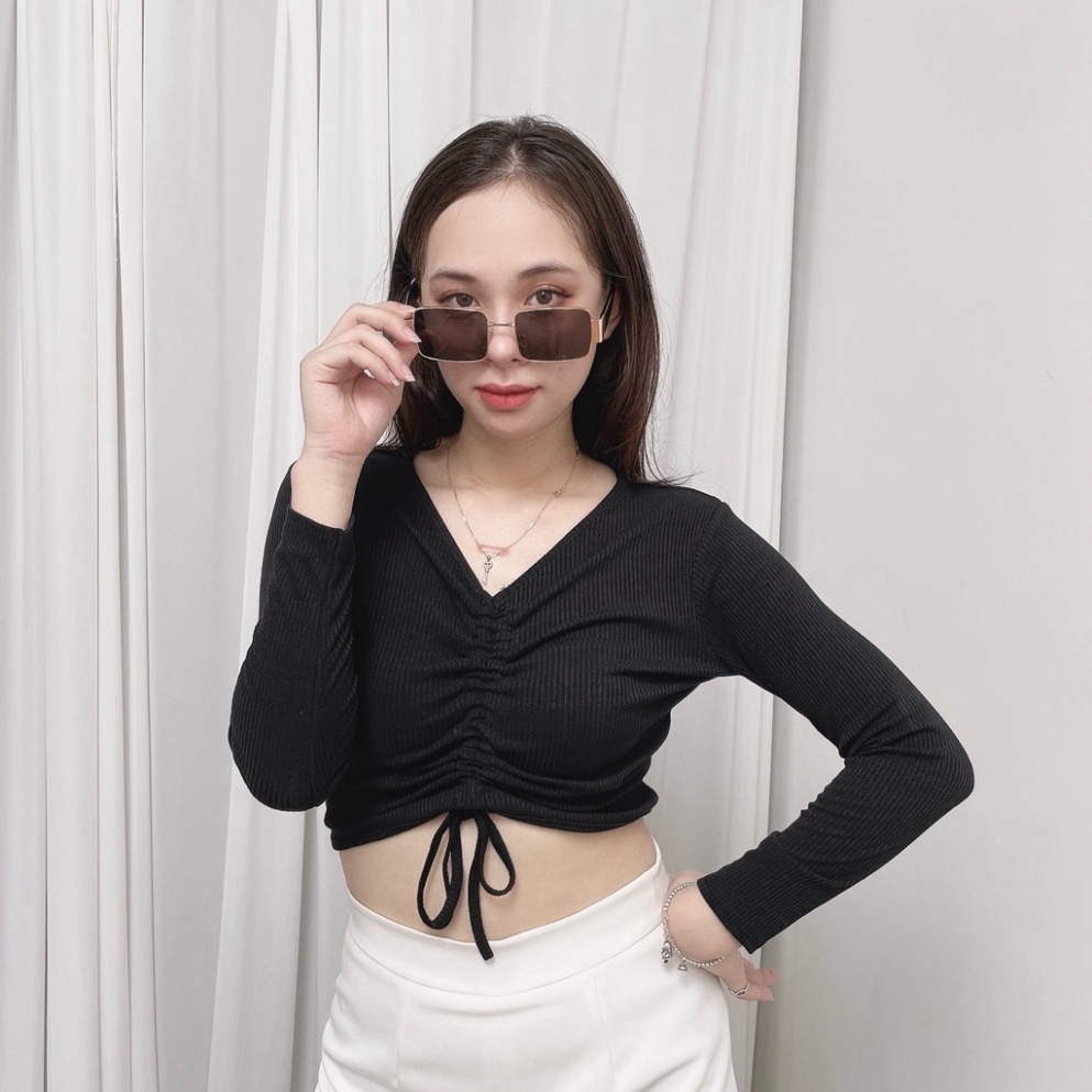 Áo croptop nữ tay dài kiểu ôm rút dây cổ tim bigsize thun body VAVASA CT03 - Hàng nhập khẩu | BigBuy360 - bigbuy360.vn