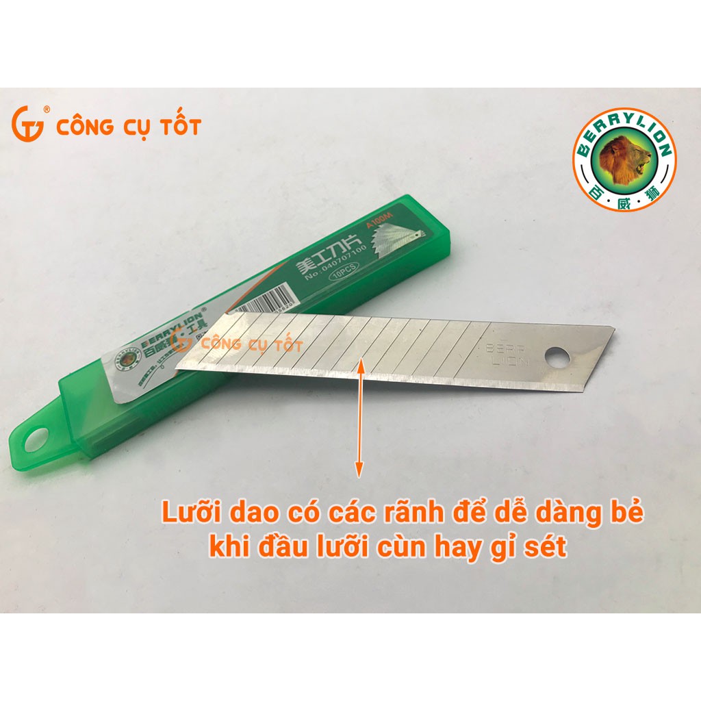 Hộp 100 lưỡi dao rọc giấy Berrylion A100 khổ 18mm ( gồm 10 hộp con )