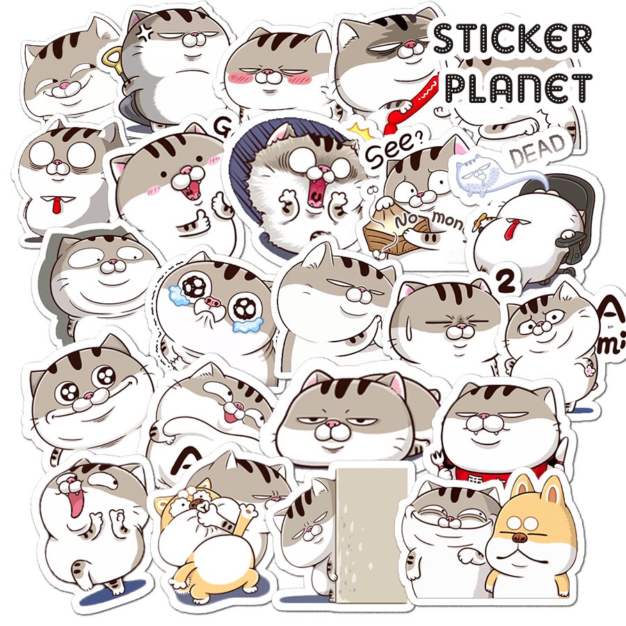 Bộ sticker mèo ami bụng bự trang trí mũ bảo hiểm, đàn, guitar, ukulele, điện thoại laptop