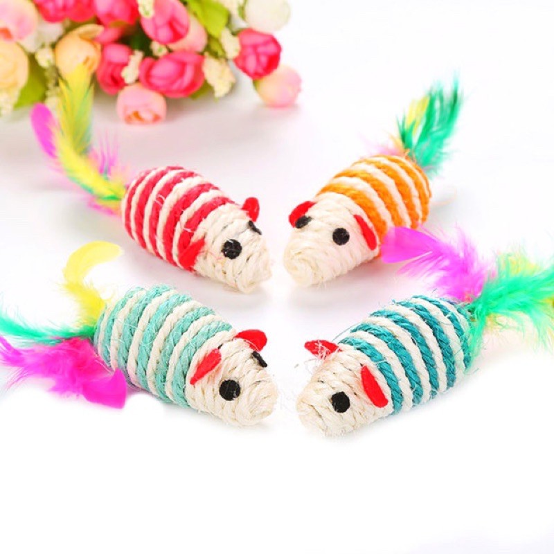 Chuột Đồ Chơi Cho Mèo bằng dây thừng và lông vũ