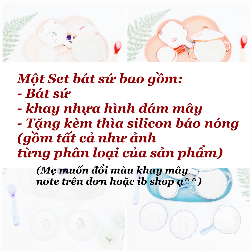 Combo chén bát gốm sứ cao cấp họa tiết, in hình cá thỏ khủng long... cho bé ăn dặm
