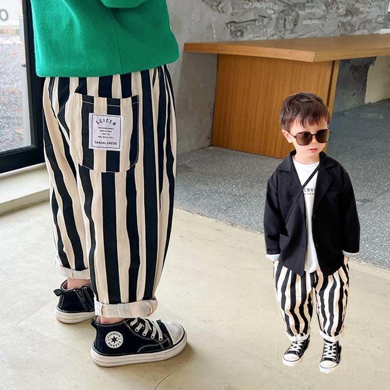 Quần Dài Ống Rộng  Kẻ Sọc Phong Cách Hàn Quốc Cho Bé Trai bé gái