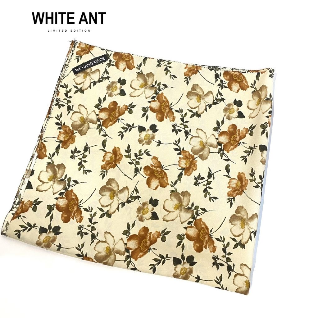 Khăn Choàng Cổ Nữ WHITE ANT Chất Lụa Mềm Mịn, Hình Vuông In Họa Tiết Hoa Thời Trang, Tinh Tế