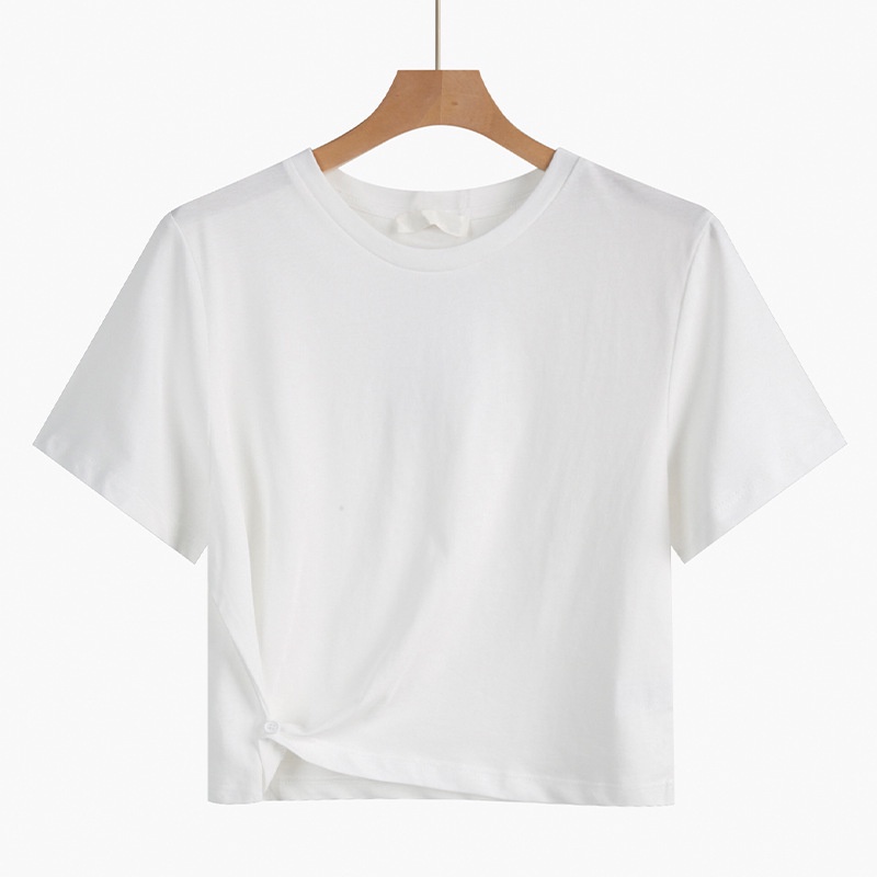 IELGY Áo Thun Ngắn Tay Cổ Tròn Dáng Rộng Màu Sắc Đơn Giản Cho Nữ