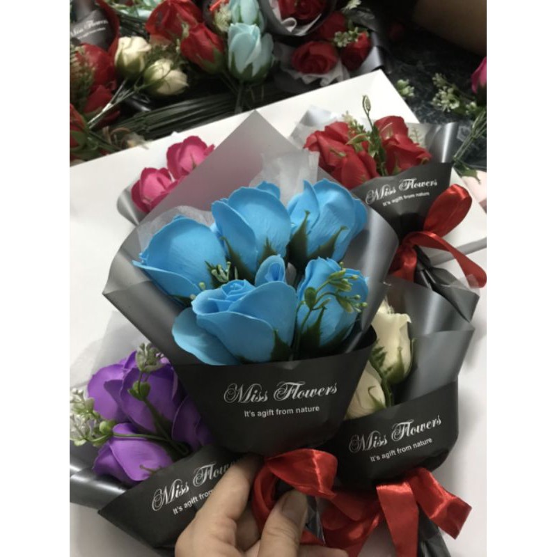 HOA HỒNG SÁP 5 BÔNG ĐỦ MÀU