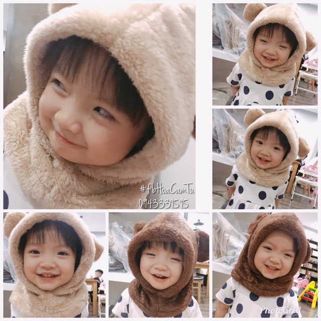 Mũ lông gấu cho bé