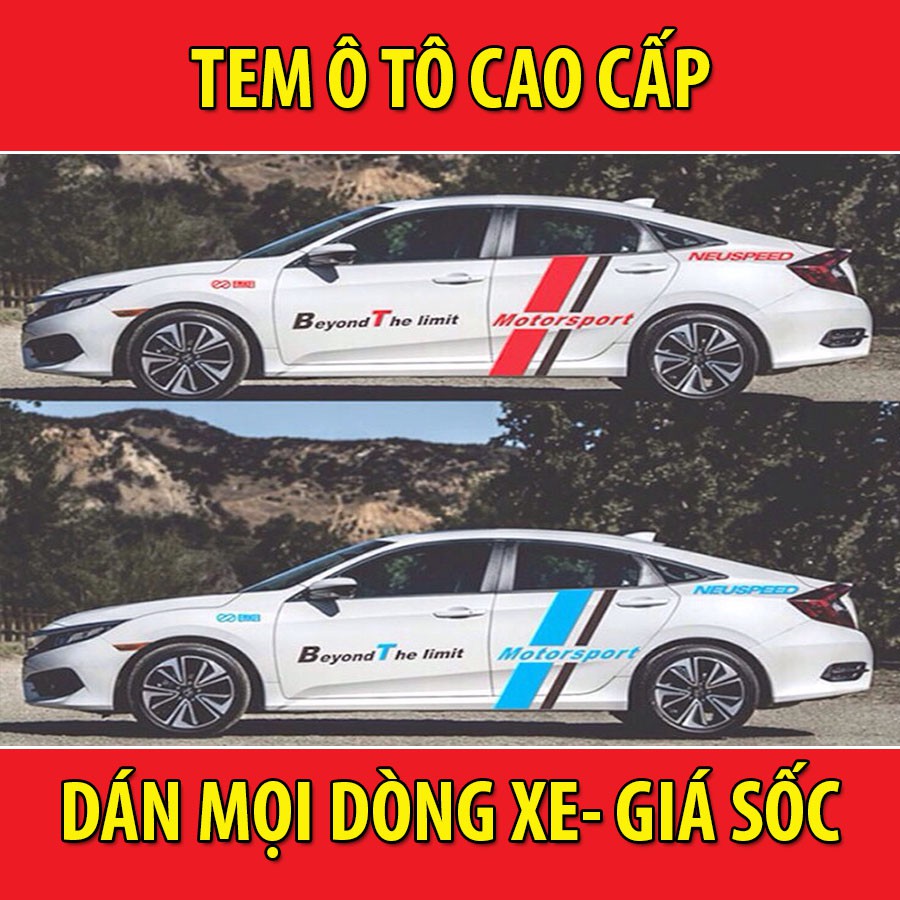 Tem dán sườn ô tô phong cách thể thao D-639 (Đen +Xanh)