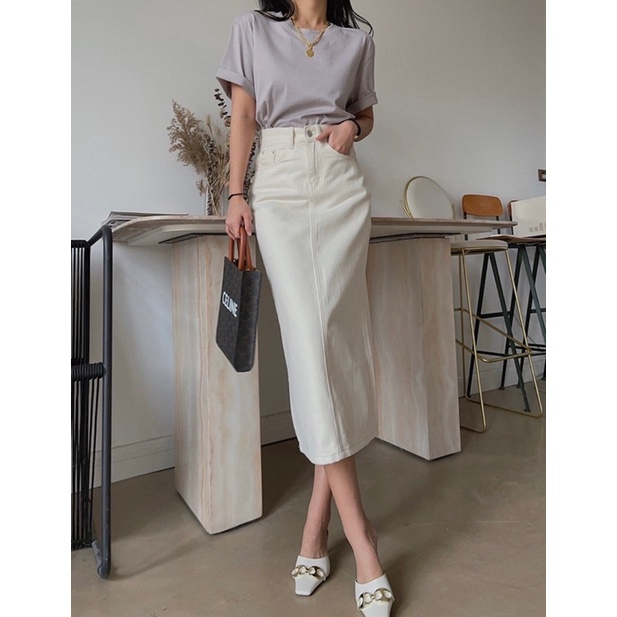 Set Chân Váy Midi Kaki Phối Áo Thun