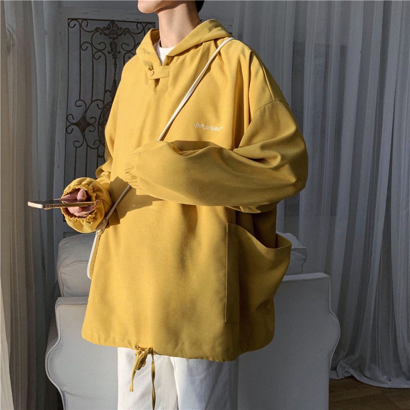 Áo hoodie dáng rộng màu sắc đơn giản thời trang mùa thu dành cho nam