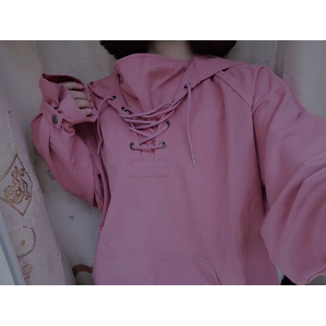 [ORDER+ẢNH THẬT] Áo hoodie kaki đan dây cổ dáng rộng oversize Ulzzang siêu xinh 😍