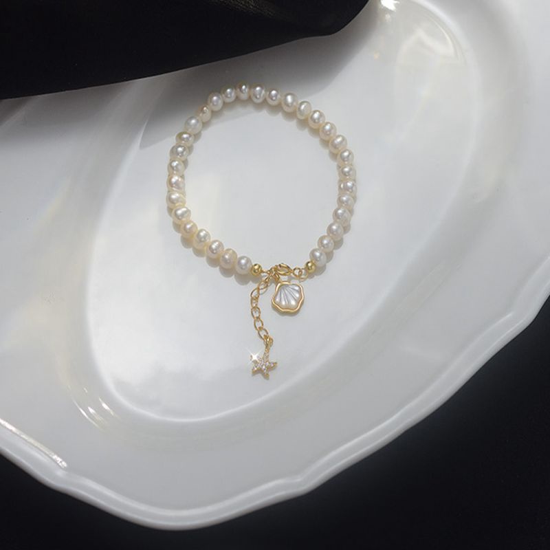 Vòng Tay Baroque Ngọc Trai Nước Ngọt Đính Vỏ Sò Sao Biển Thời Trang Cho Nữ