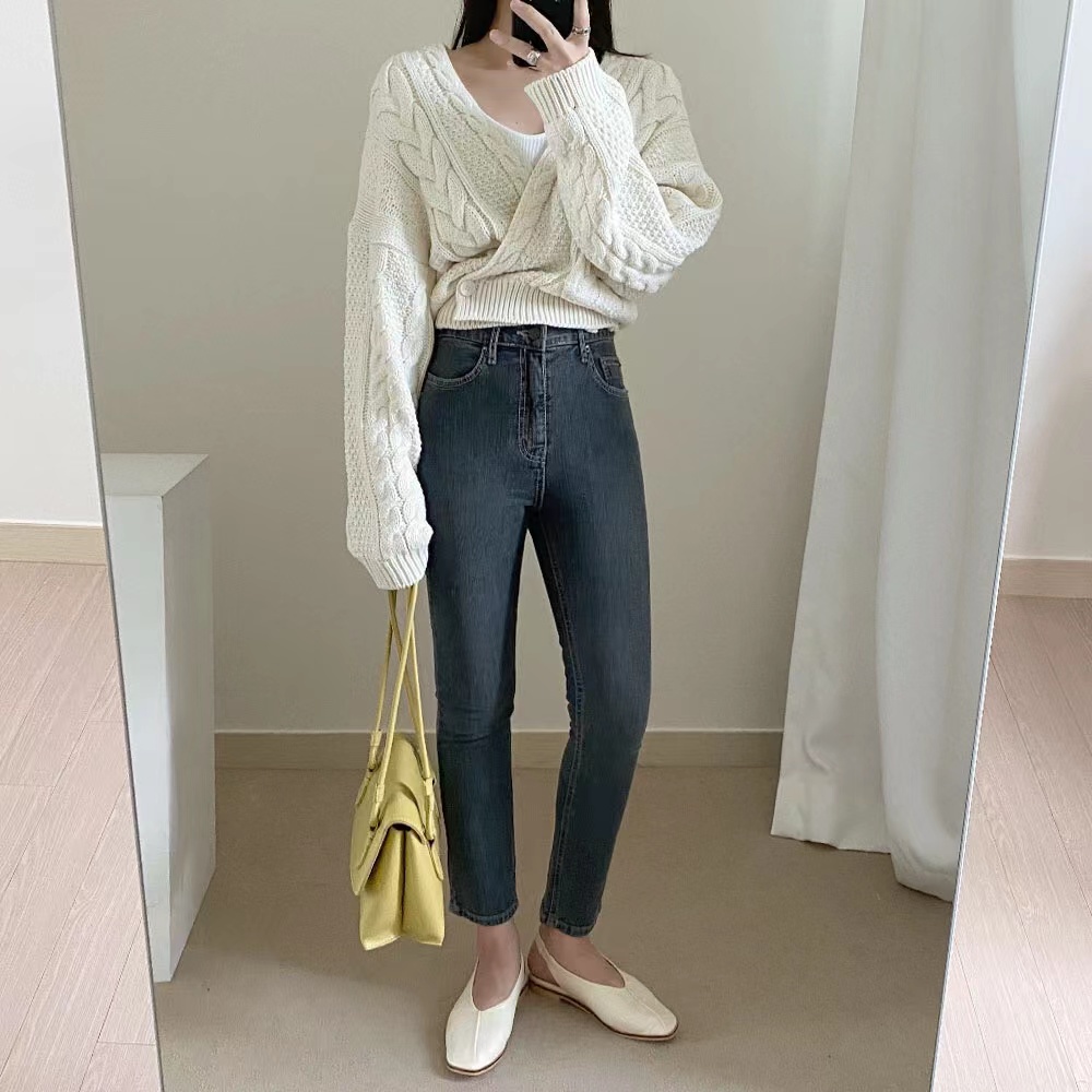 DUNEA Áo Sweater Dệt Kim Cổ Chữ V Phối Một Hàng Nút Phong Cách Vintage Gợi Cảm Cho Nữ