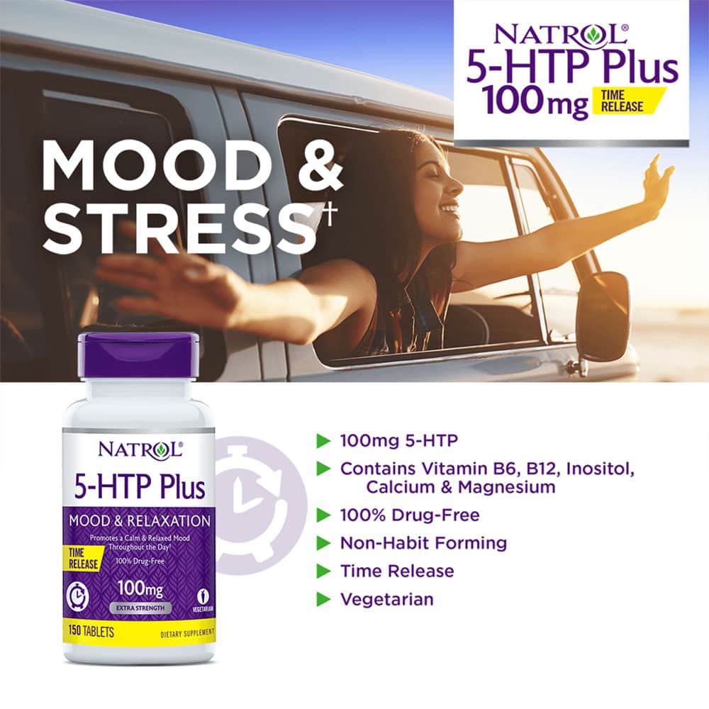 Viên uống 5 HTP giảm căng thẳng &amp; tăng hưng phấn Natrol 5-HTP Plus 100mg 150 viên