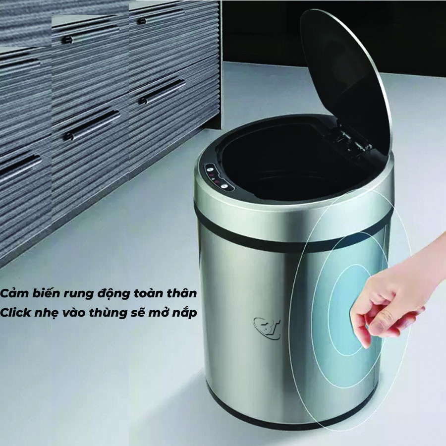 Thùng rác thông minh 3 chế độ mở nắp bằng cảm biến, chất liệu inox, dung tích 8L - Hàng chính hãng 3T