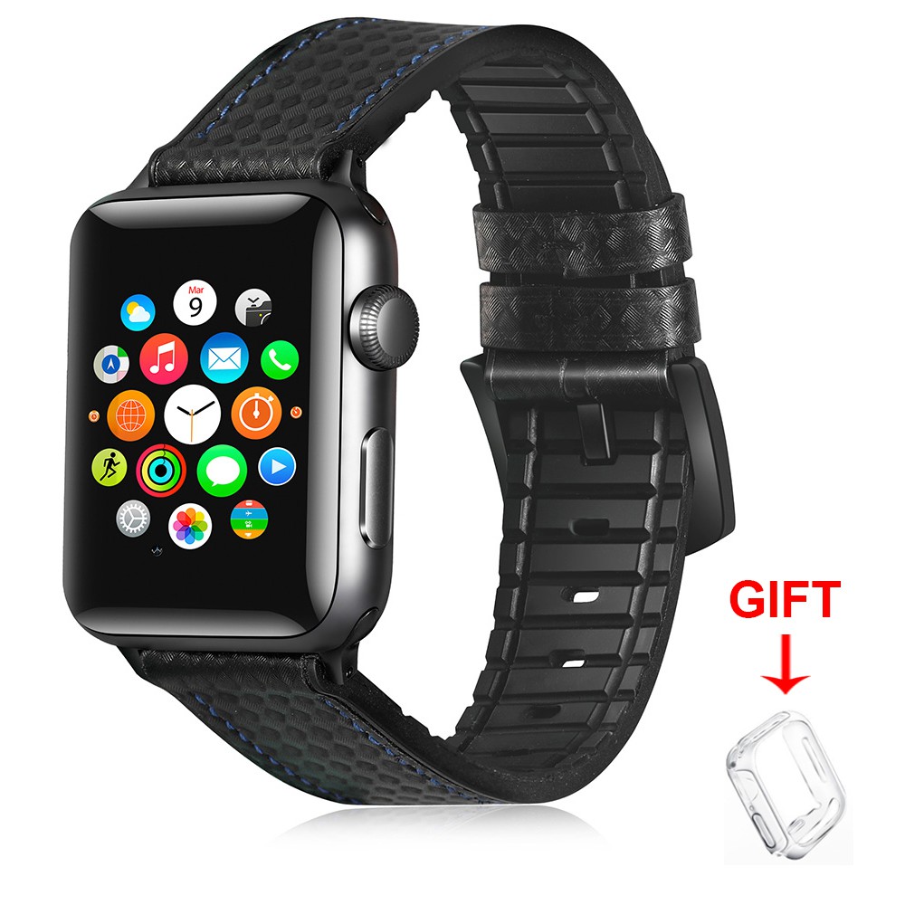 Mềm Dây Đeo Bằng Da Thật Có Khóa Màu Đen Cho Đồng Hồ Apple Watch Series 6 / Se / 5 / 4 / 3 / 2 / 1 Iwatch 38mm 40mm 42mm 44mm