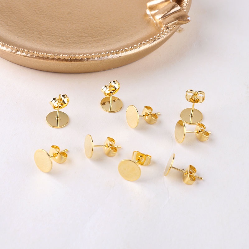 Nút bịt mạ vàng 18K bạc S925 bằng đồng dạng phẳng hình nơ làm thủ công cơ bản cho bông tai