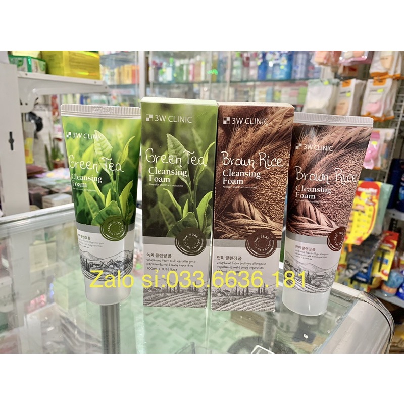 sữa rửa mặt 3W CLINIC chiết xuất từ gạo và trà xanh chai 100ml