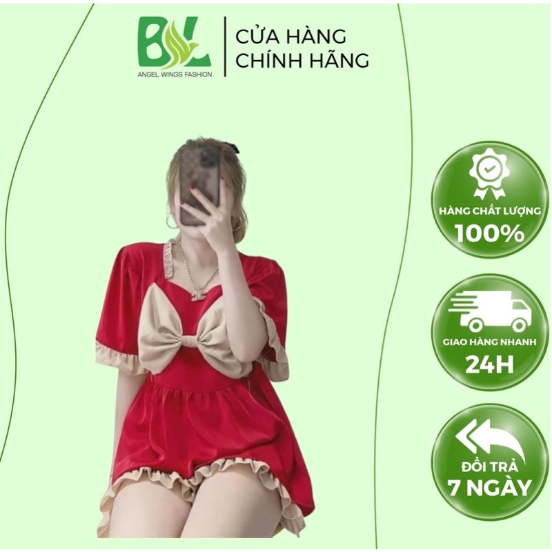 BỘ NGỦ PHỐI NƠ BL Fashion Chất Liệu Lụa,Kiểu Dáng Tiểu Thư