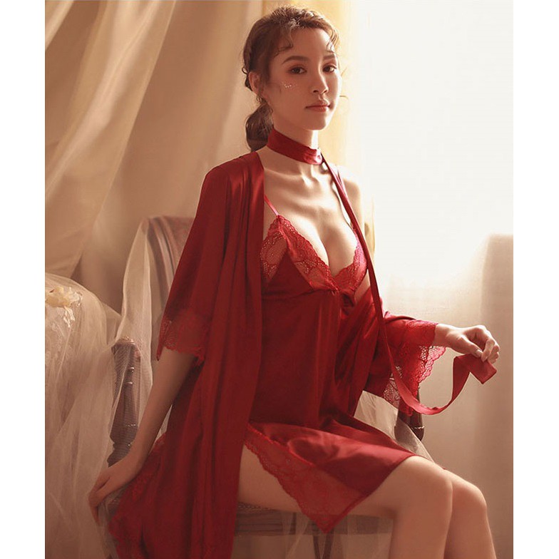 Váy ngủ hai dây lụa satin sexy cao cấp Áo choàng gợi cảm quyến rũ S06 | BigBuy360 - bigbuy360.vn