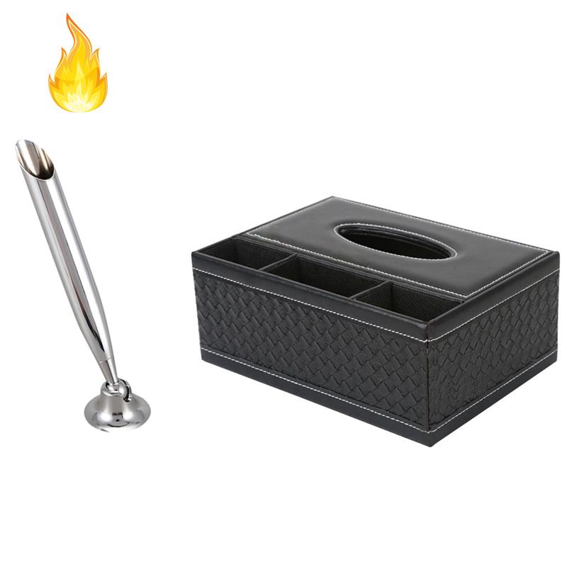 1 Hộp Đựng Bút Và 1 Hộp Đựng Khăn Giấy Bằng Da PU Đa Năng Màu Đen