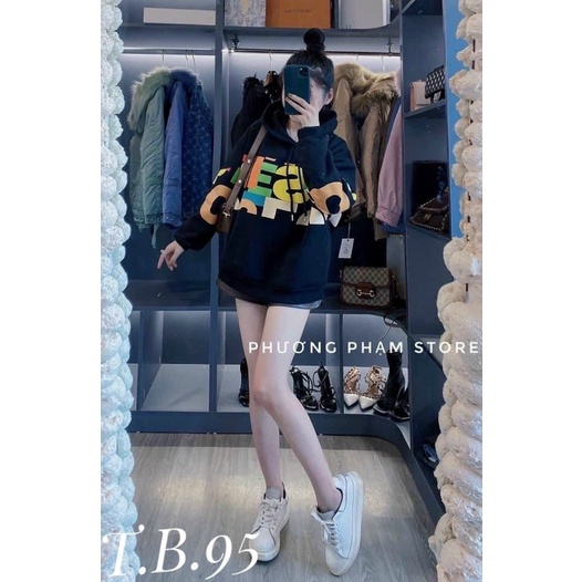 Áo nỉ hoodie đen chữ sắc màu cá tính