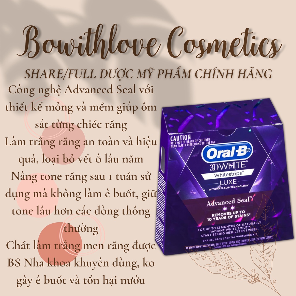 Miếng Dán Trắng Răng Oral B 3D White Luxe Advance Seal Whitening Treatment Úc